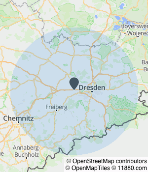 Kartendarstellung des Servicegebiets von Wilsdruffer Dachdecker