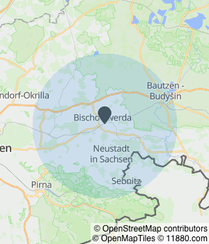 Kartendarstellung des Servicegebiets von Glas- und Gebäudereinigung Bernhard