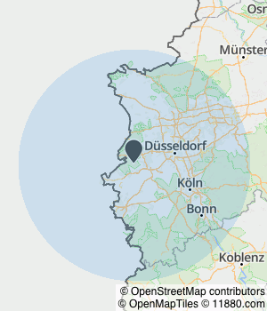 Kartendarstellung des Servicegebiets von Rechtsanwältin Hiltrud Hören