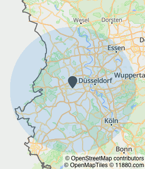 Kartendarstellung des Servicegebiets von RECHTWEBER LEGAL - Kanzlei Dr. Weber & Kollegen