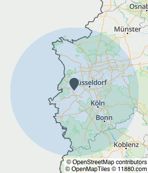 Kartendarstellung des Servicegebiets von TKW-Dienstleistungen Transport & Kurierdienst Wirtz