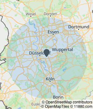 Kartendarstellung des Servicegebiets von Webdesign Düsseldorf | talklick media design