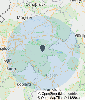 Kartendarstellung des Servicegebiets von Wickel Serviceleistungen Gbr