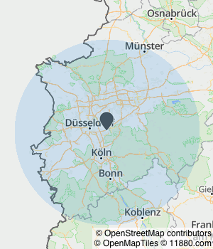 Kartendarstellung des Servicegebiets von Gefahrenmeldetechnik WEGO GmbH