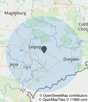 Kartendarstellung des Servicegebiets von 1A Sachsen Bau GmbH i.G.