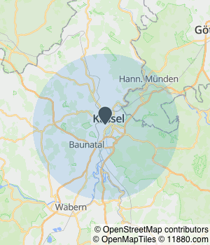 Kartendarstellung des Servicegebiets von NOVIS Bestattungen Kassel