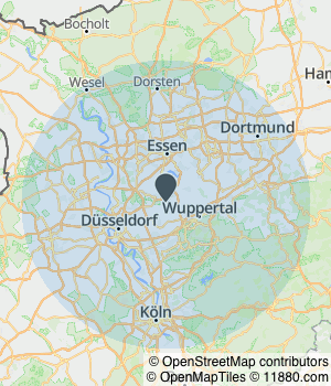 Kartendarstellung des Servicegebiets von Profi Rhein Service Gebäudereinigung