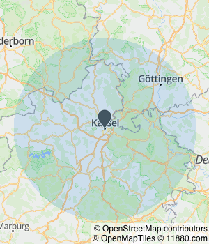 Kartendarstellung des Servicegebiets von Goldankauf Börse Kassel