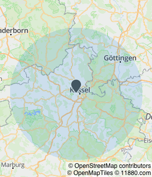 Kartendarstellung des Servicegebiets von Caroline Otten - Schneidermeisterin