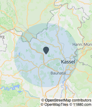 Kartendarstellung des Servicegebiets von Kasseler Hof GmbH
