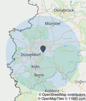 Kartendarstellung des Servicegebiets von RKS Rohr und Kanal Technik GmbH