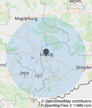 Kartendarstellung des Servicegebiets von TEAMBRENNER Personalkonzepte GmbH