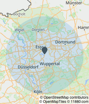 Kartendarstellung des Servicegebiets von THOMAS SINNIG IMMOBILIEN GmbH