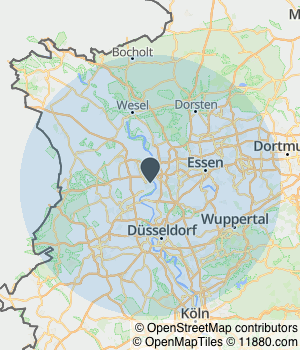 Kartendarstellung des Servicegebiets von ANDICO – die küchencompany GmbH Studio Duisburg