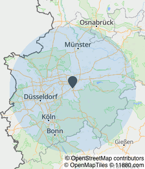 Kartendarstellung des Servicegebiets von Brandschutz Meyer-Hagen