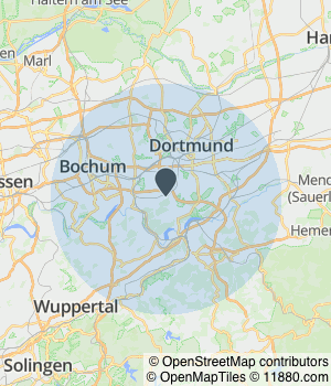 Kartendarstellung des Servicegebiets von Kurnol + Wohlfahrt GmbH & Co. KG EDV-Beratung