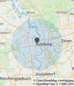 Kartendarstellung des Servicegebiets von back2school Nachhilfe Duisburg-Homberg