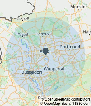 Kartendarstellung des Servicegebiets von Vermessungsbüro Felix Mues genannt Koes