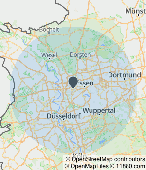 Kartendarstellung des Servicegebiets von Tilker Dach GmbH