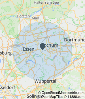 Kartendarstellung des Servicegebiets von Kordt Tischlerwerkstätten GmbH