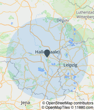 Kartendarstellung des Servicegebiets von Praxis für Ergotherapie Ulla Conrad