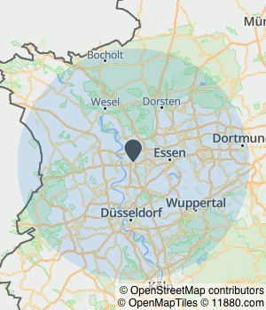 Kartendarstellung des Servicegebiets von Blank Bauelemente Handelsgesellschaft mbH