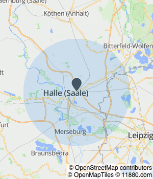 Kartendarstellung des Servicegebiets von reha team Halle GmbH