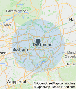 Kartendarstellung des Servicegebiets von Eli die Fee Dortmund