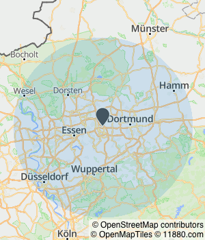 Kartendarstellung des Servicegebiets von Tokul Haustechnik GmbH