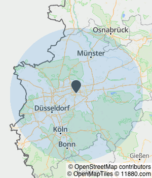 Kartendarstellung des Servicegebiets von Dipl.-Ing. Bastian Grimberg, öffentlich bestellter Vermessungsingenieur