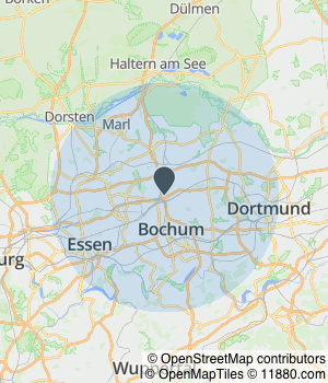 Kartendarstellung des Servicegebiets von Bestattungen Heinrich Tilly