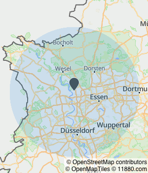 Kartendarstellung des Servicegebiets von Tischlerei und Bestattungen Theisen-Diel Inh. S. Diel e.K.