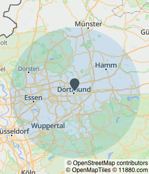 Kartendarstellung des Servicegebiets von HK Vision Services GmbH