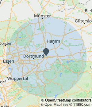Kartendarstellung des Servicegebiets von Druckerei Bresser GmbH & Co. KG