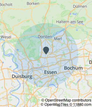 Kartendarstellung des Servicegebiets von Tarso mobile med. Fußpflege Beckmann