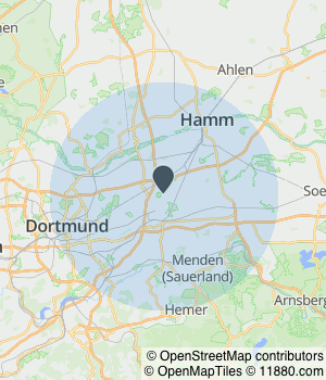 Kartendarstellung des Servicegebiets von Steuerberatung Köppe