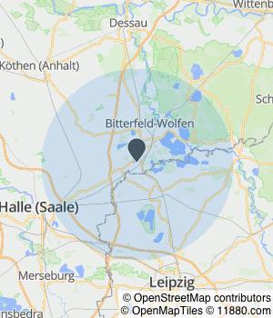 Kartendarstellung des Servicegebiets von Rosenior Pflegeheim Thiele GmbH