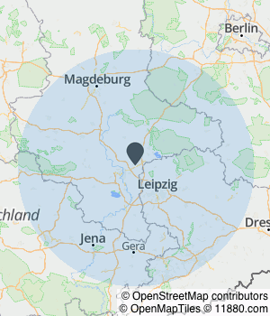 Kartendarstellung des Servicegebiets von IBOTECH Bohr- und Brunnenbau GmbH