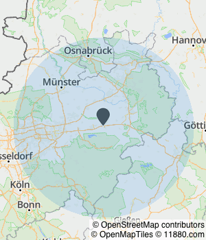 Kartendarstellung des Servicegebiets von Daniel Grüne Versicherungen