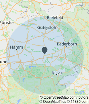 Kartendarstellung des Servicegebiets von Bernhard Rasche Garten- und Landschaftsgestaltung