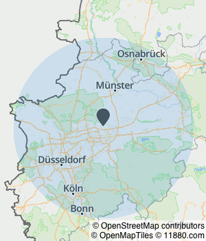 Kartendarstellung des Servicegebiets von LeoBen Gebäudesanierung GmbH