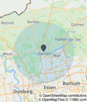 Kartendarstellung des Servicegebiets von Karl-Heinz Kiel Dorstener Versicherungsservice