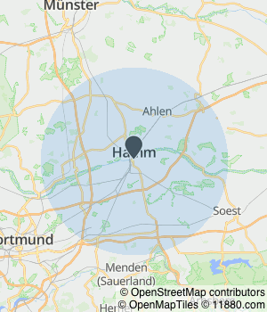 Kartendarstellung des Servicegebiets von HDS GmbH und Co KG. Menzel Marco