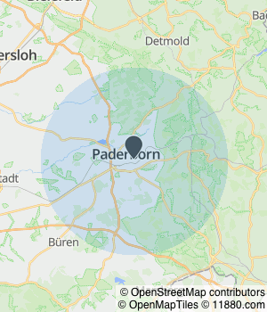 Kartendarstellung des Servicegebiets von Fachanwalt für Strafrecht Paderborn RA Stoffels