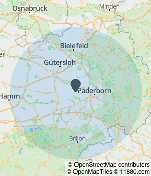 Kartendarstellung des Servicegebiets von Glahe GmbH