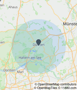 Kartendarstellung des Servicegebiets von Bestattungen Wielens ZN der Sereni Bestattungen GmbH
