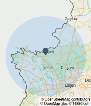 Kartendarstellung des Servicegebiets von Wildenheim Malermeisterbetrieb GmbH