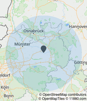 Kartendarstellung des Servicegebiets von Daake Druck GmbH