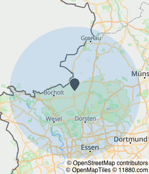 Kartendarstellung des Servicegebiets von Lux Raumausstattung UG /haftungsbeschränkt)