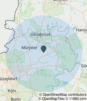 Kartendarstellung des Servicegebiets von plan creativ GmbH